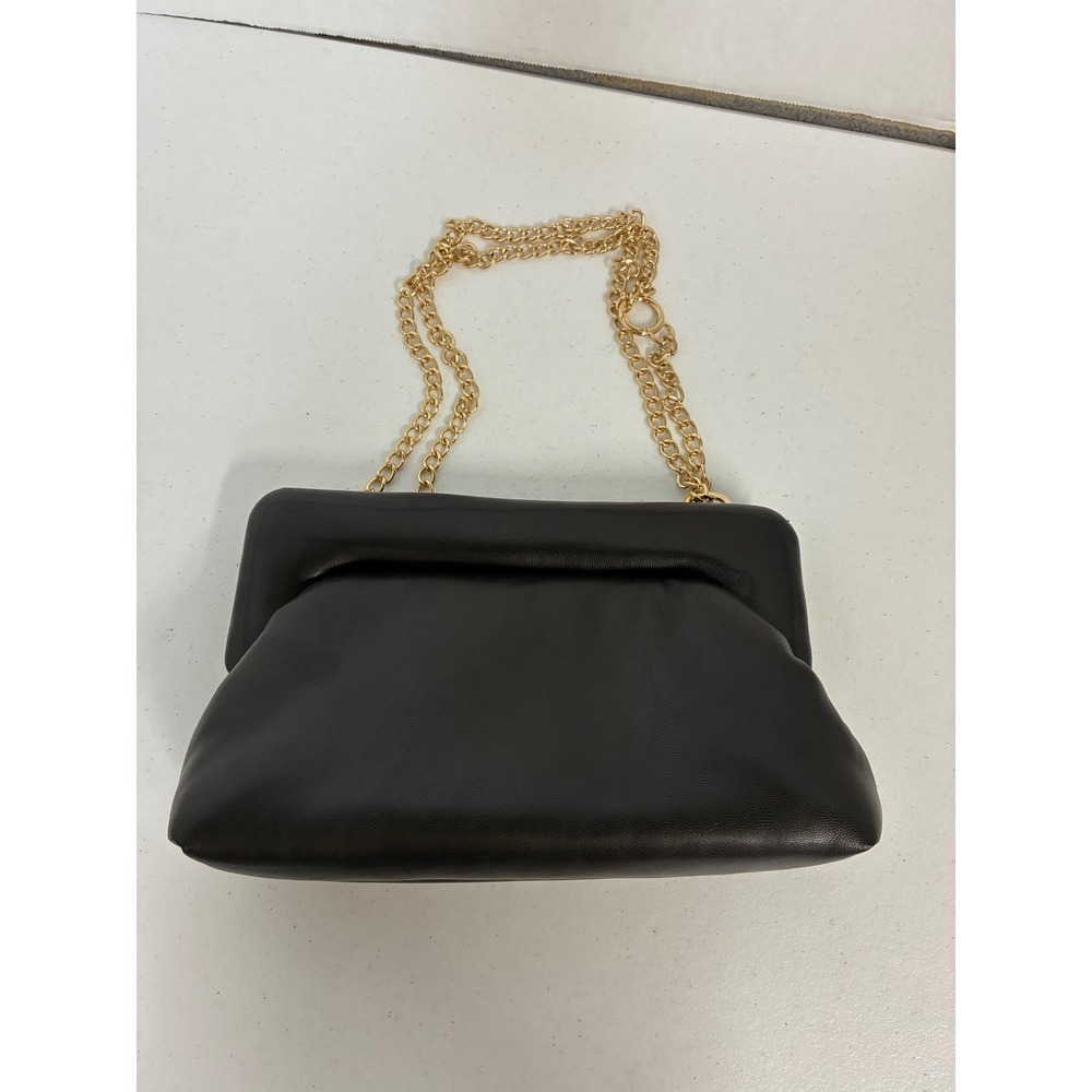 A New Day Black Faux Leather Slouchy Pouch Clutch Bag with Gold Chain Strap